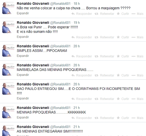 Ronaldo Giovanelli xingou os são paulinos pelo twitter