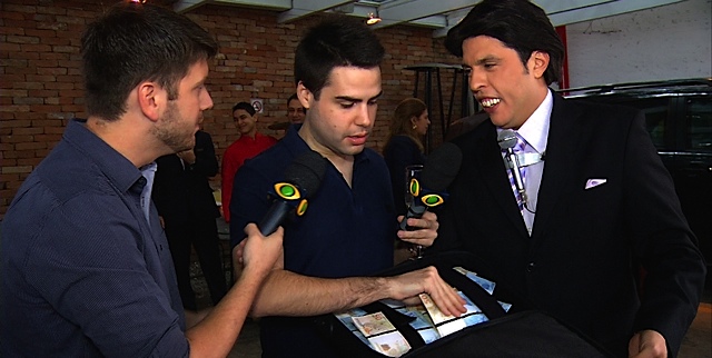 Daniel Zukerman, Bacci e Wellington Muniz em gravação do Pânico em restaurante de SP