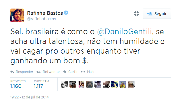 Rafinha Bastos se irrita com piada de Danilo Gentili