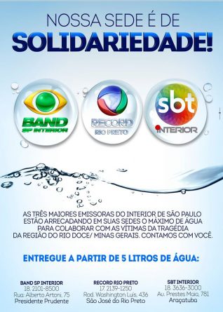 Band, Record e SBT se unem para ajudar vítimas da tragédia em Mariana