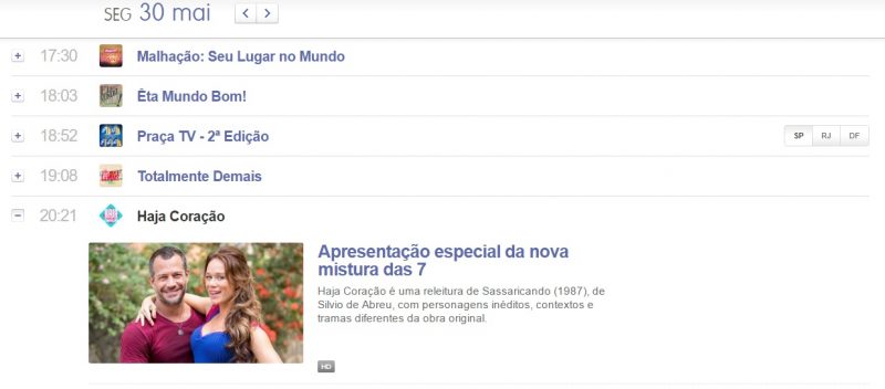 (Foto: Reprodução/ Programação da Globo no site oficial)