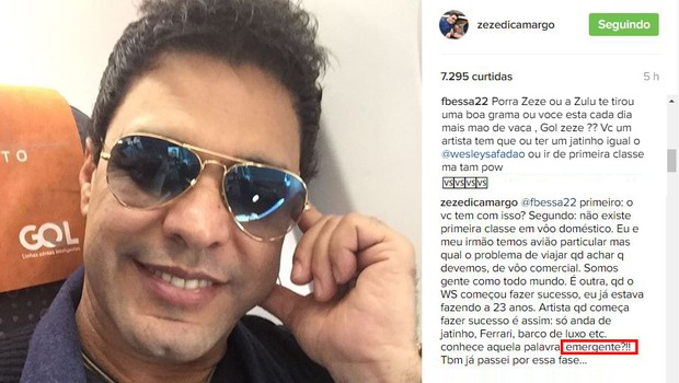 Zezé Di Camargo ironiza Wesley Safadão por viajar em jatinho: “Emergente”