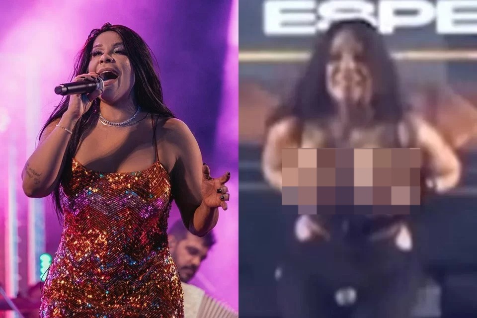 Cantora do Calcinha Preta surpreende ao mostrar seios em show; assista