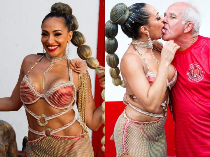 Com look transparente, Musa da Estácio de Sá ganha beijão do namorado