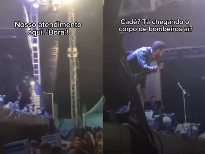 Fã de Gusttavo Lima tenta subir no palco, despenca, e show é paralisado