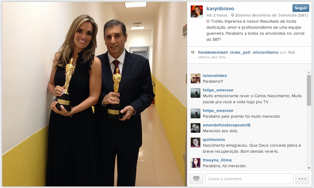 Carlos Nascimento recebe homenagem no ‘Troféu Imprensa’