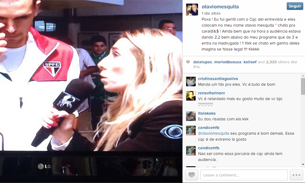 Otávio Mesquita debocha da audiência do "CQC" no Instagram
