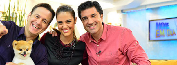 Celso Zucatelli, Chris Flores e Edu Guedes, atuais apresentadores do "Hoje em Dia". O trio segue contratado pela Record e estarão em futuros projetos da emissora