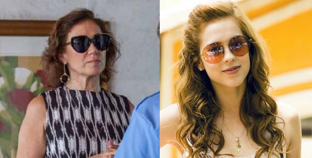 Óculos de Maria Marta (Lilia Cabral), da Via Lorran, e de Gaby (Sophia Abrahão), da Gucci