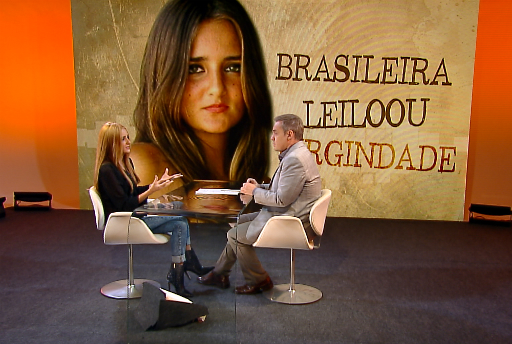 Catarina Migliorini em entrevista exclusiva ao apresentador Gugu. Foto: Record/Divulgação