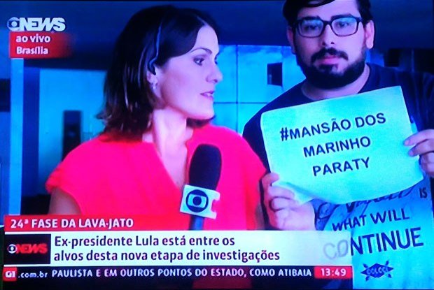 Homem invade link da Globo News e faz manifestação contra a família Marinho