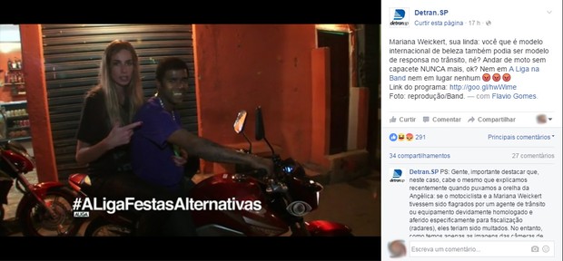 Após Angélica, Detran reclama de Mariana Weickert por não usar capacete em “A Liga”