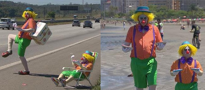 Palhaços “atacam” pessoas com tortas na praia em nova pegadinha de Silvio Santos