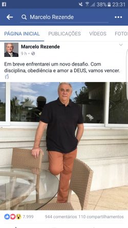 Rezende deixa internet curiosa com postagem no Facebook.