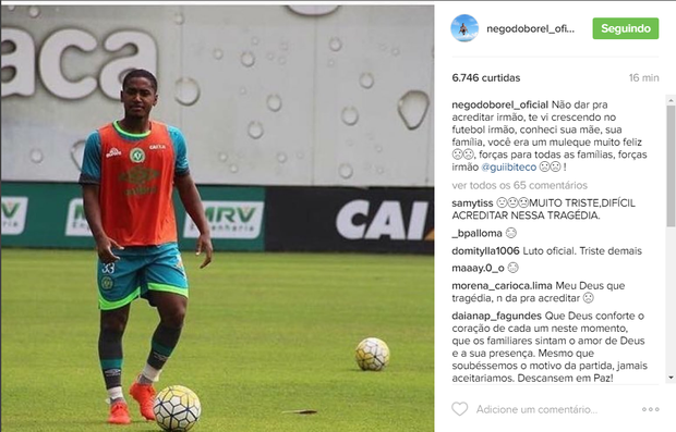 Nego do Borel lamenta morte de amigo e jogador da Chapecoense: “Não dar pra acreditar irmão…”