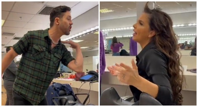 Vídeo: Luiza Ambiel e Rico Melquiades batem boca por música do Raça Negra nos bastidores da Record TV