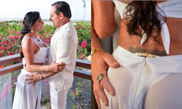Gretchen usa calcinha com nome do marido para renovar votos em cerimônia no Pará