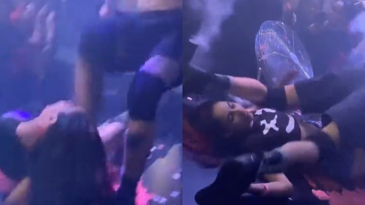 Dançarino de MC, durante performance, chuta cara de fã e a deixa desmaiada; assista