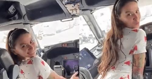 MC Pipokinha leva bronca de piloto ao abaixar calça em cabine de avião
