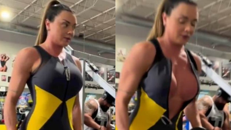 Juju Salimeni fica pelada em academia após macacão estourar e detalhe intriga os fãs