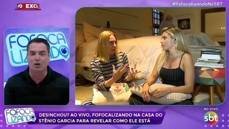 Mulher de Stênio Garcia bate boca, ao vivo, com Leo Dias: “Vou bater em vocês”
