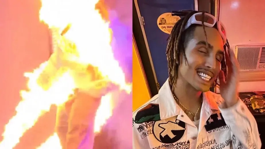 Matuê é atingido por fogo durante show