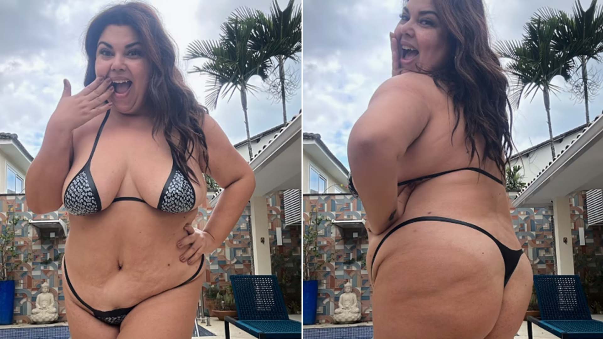 Fabiana Karla mostra bronzeado com fita adesiva e internet vai à loucura