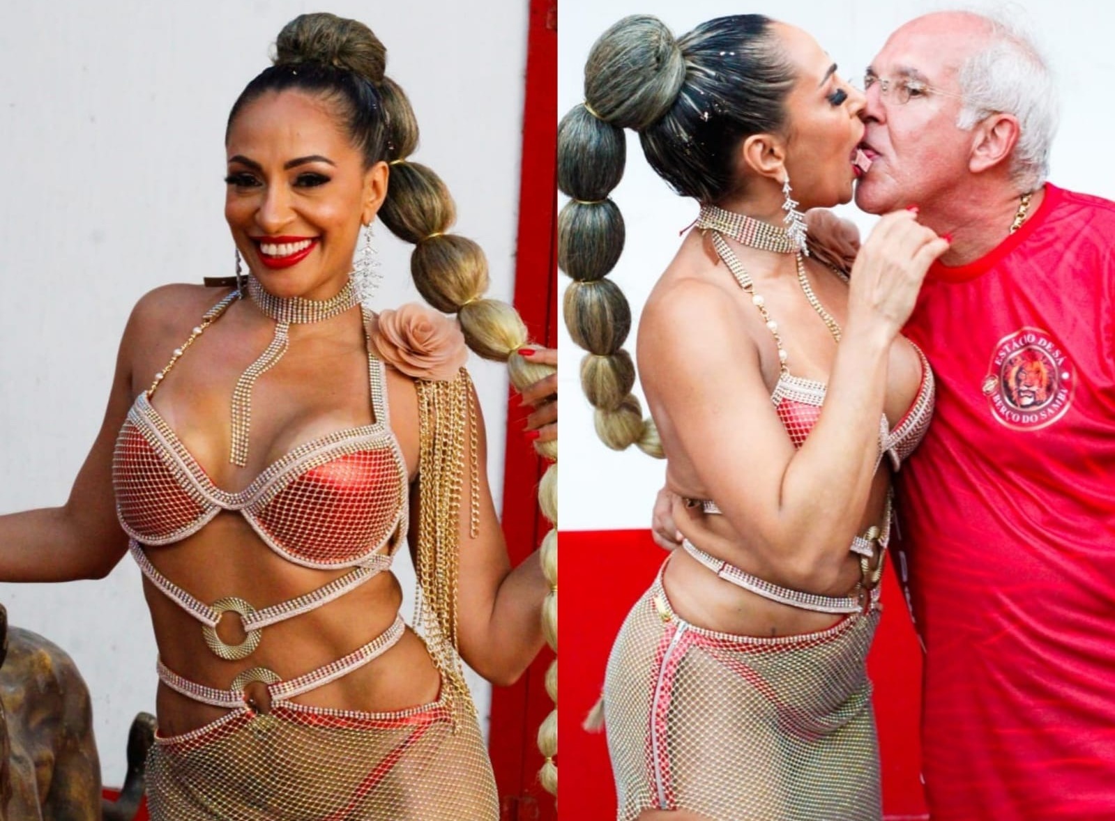 Com look transparente, Musa da Estácio de Sá ganha beijão do namorado