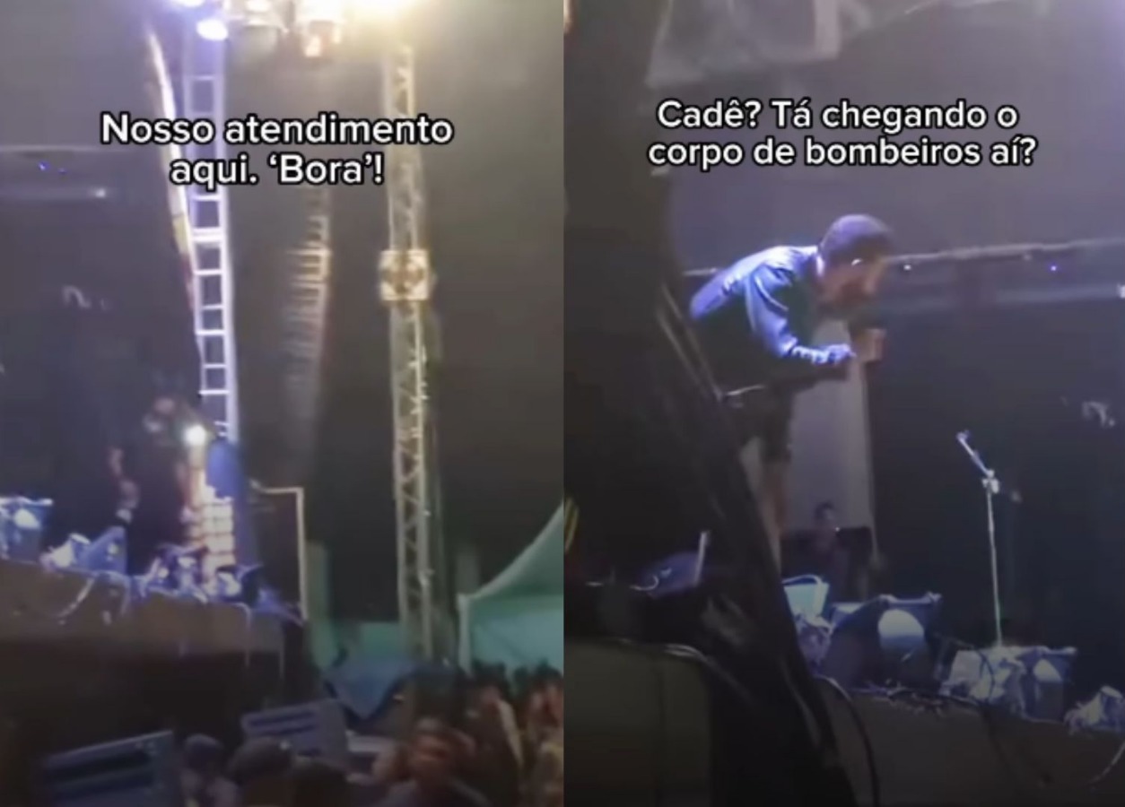 Fã de Gusttavo Lima tenta subir no palco, despenca, e show é paralisado