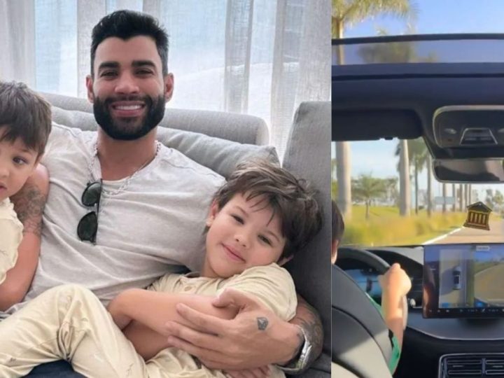 Filho de 7 anos de Gusttavo Lima surge dirigindo carro e divide opiniões na internet