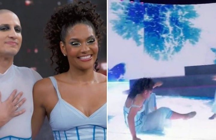 Barbára Reis desliza e leva tombo no “Dança dos Famosos”