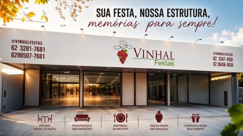 Vinhal Festas amplia opções de locação para eventos em Goiânia com amplo acervo de decoração e buffet