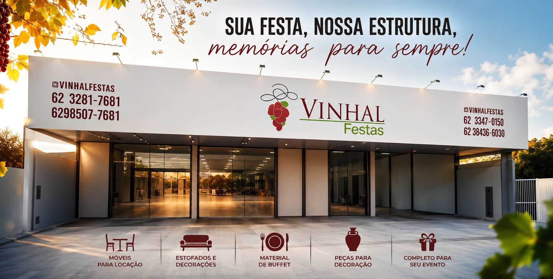 Vinhal Festas amplia opções de locação para eventos em Goiânia com amplo acervo de decoração e buffet